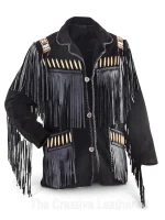 Mens Black Suede Fringe Leather Jacket