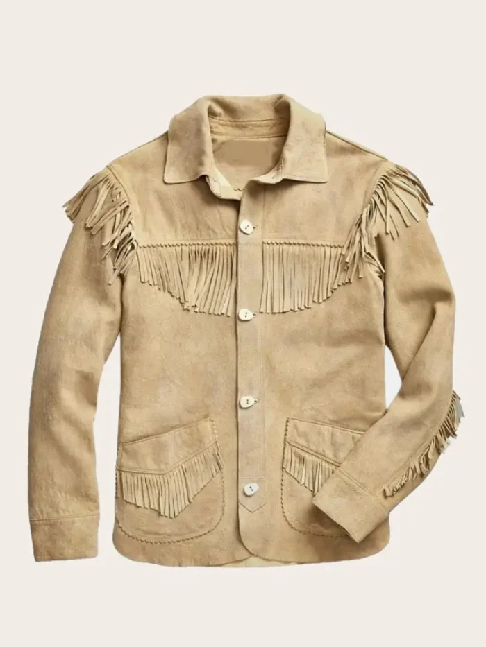 Men’s Western Leather Jacket With Beads Fringes - Image 2