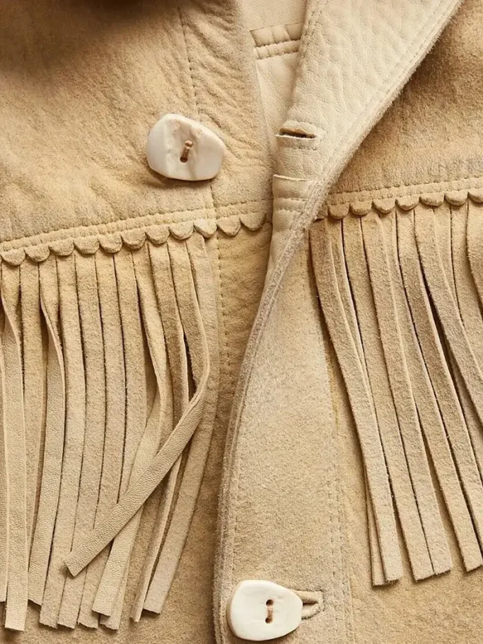 Men’s Western Leather Jacket With Beads Fringes - Image 4