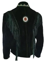 Black Western Suede Fringe Leather Jacket - Image 2