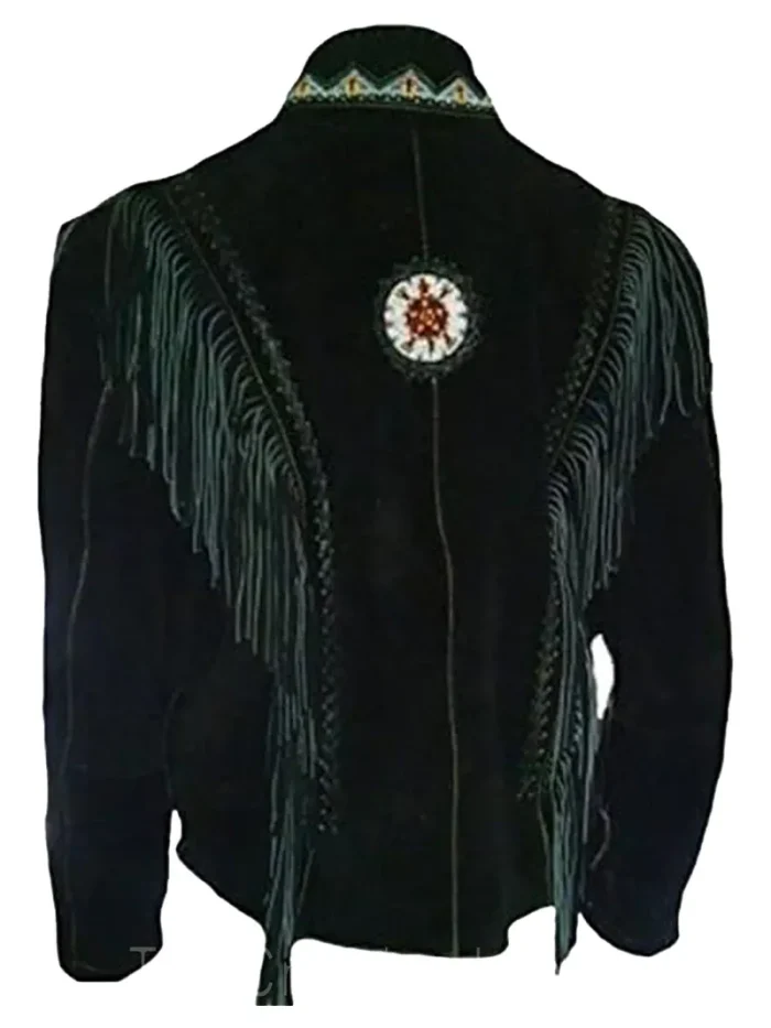 Black Western Suede Fringe Leather Jacket - Image 2