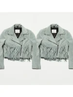 Women Suede Fringe Jacket - Grey - Image 4