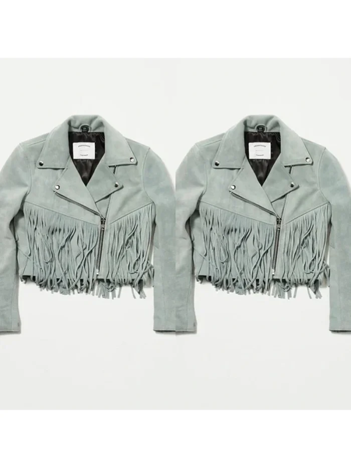 Women Suede Fringe Jacket - Grey - Image 4
