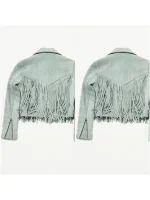 Women Suede Fringe Jacket - Grey - Image 3