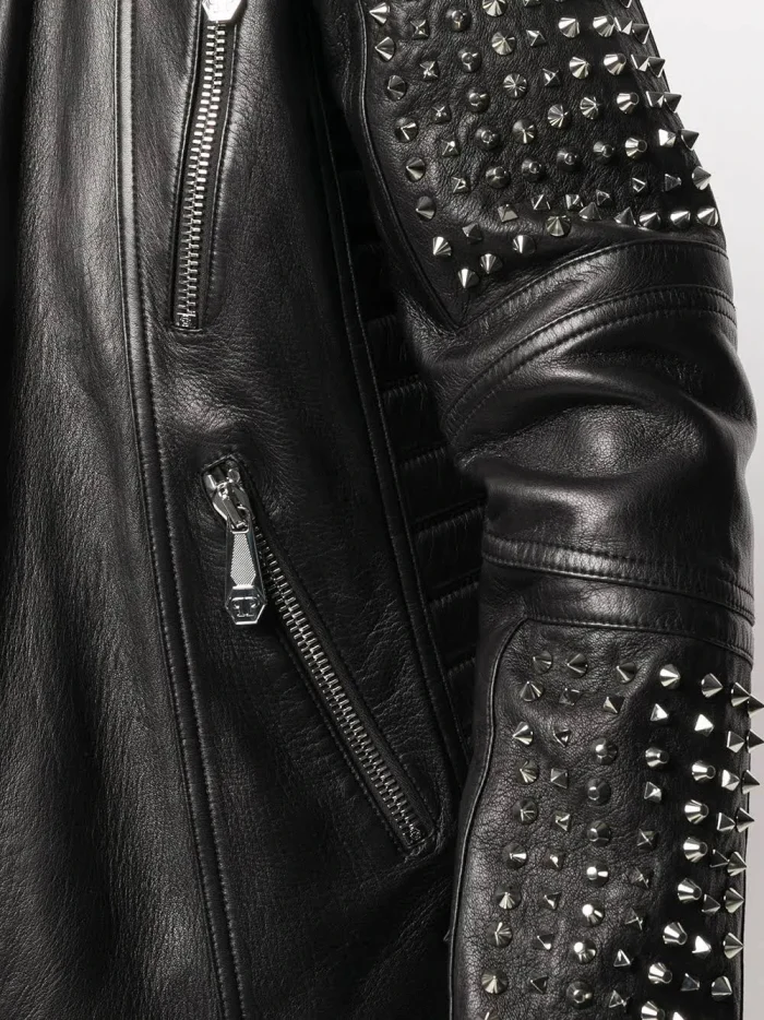 Refined Men's Stud Leather Jacket - Image 3