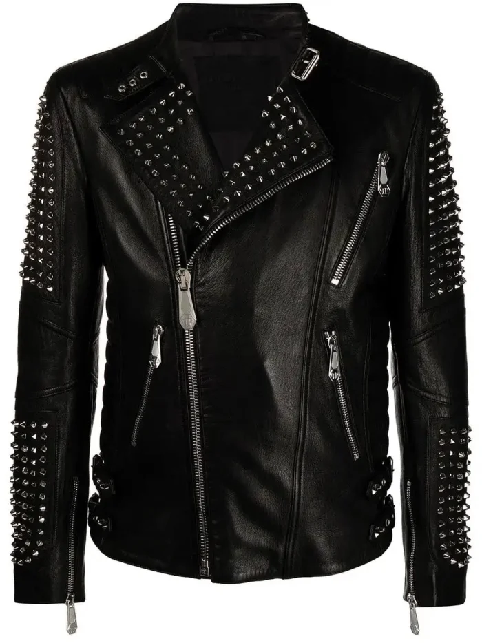 Refined Men's Stud Leather Jacket - Image 5