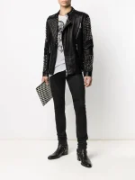 Refined Men's Stud Leather Jacket - Image 4