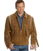Rich Personality Cowboy Western Style Leather Jacket with Fringe