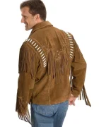 Rich Personality Cowboy Western Style Leather Jacket with Fringe back