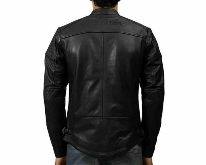 Royal Enfield leather Motorcycle jacket Black For Mens back side