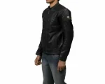 Royal Enfield leather Motorcycle jacket Black For Mens side arm