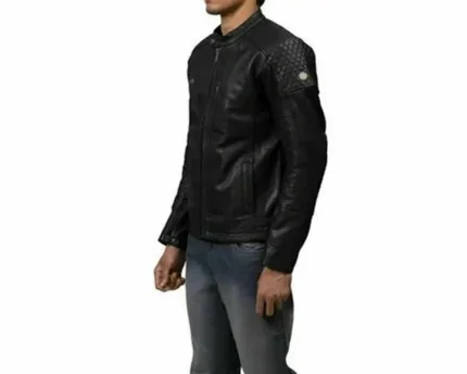 Royal Enfield leather Motorcycle jacket Black For Mens side arm