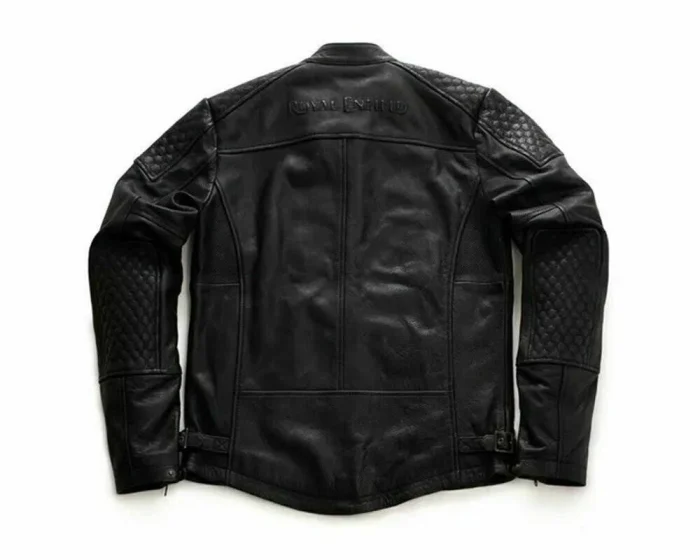 Royal Enfield leather Motorcycle jacket Black For Mens back 22
