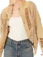 Scully Womens beaded and lace fringe jacket front