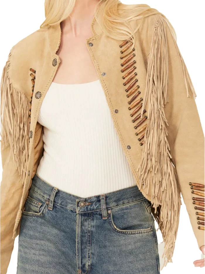 Scully Womens beaded and lace fringe jacket front