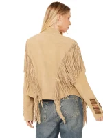 Scully Womens beaded and lace fringe jacket back side