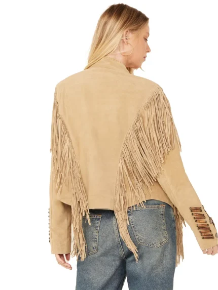 Scully Womens beaded and lace fringe jacket back side