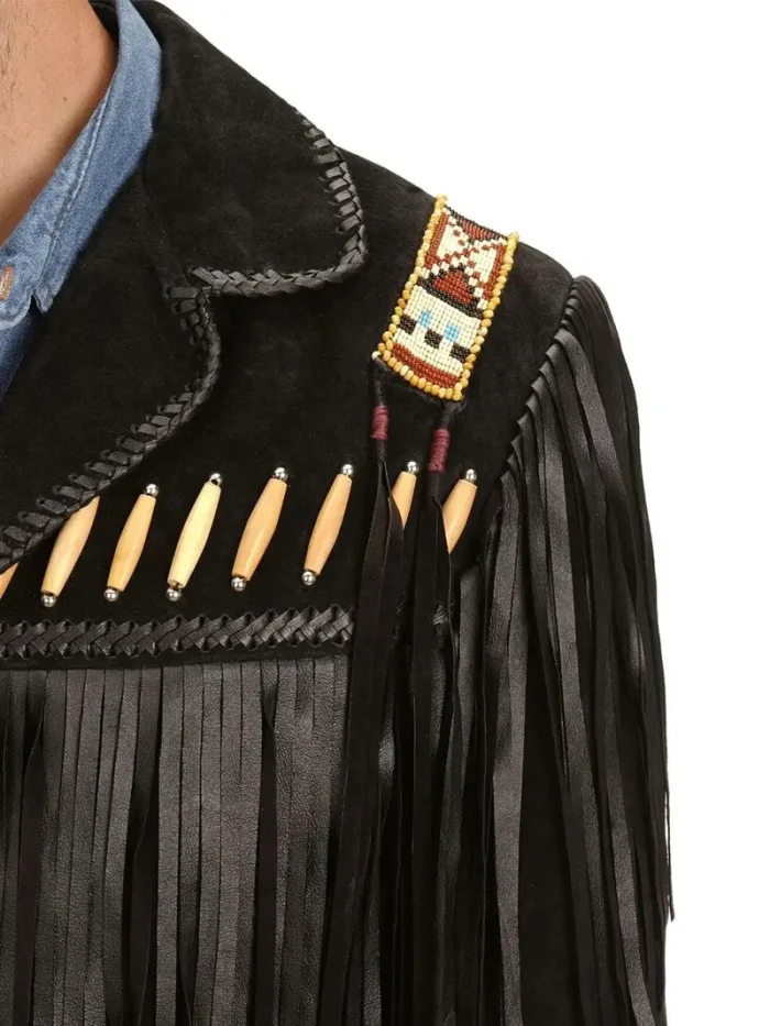 Scully Men's Bone Beaded Fringe Leather Jacket - Image 3
