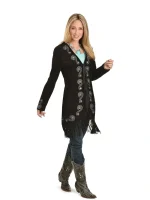 Scully Women's Embroidered Fringe Long Suede Leather Jacket - Image 3