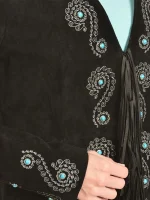Scully Women's Embroidered Fringe Long Suede Leather Jacket - Image 4