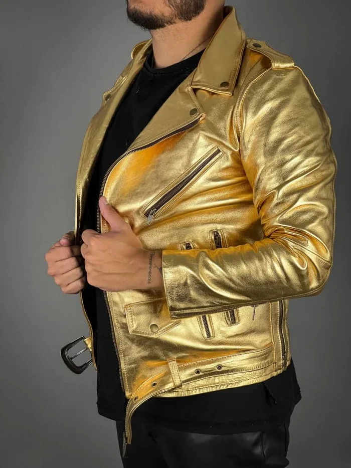 Sheepskin Gold Jacket for Men arm side 2