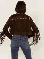 Women's Suede Leather Contrast Stitch Fringe Jacket - Image 2