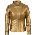 Stunning Gold Leather Jacket Women