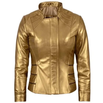 Stunning Gold Leather Jacket Women