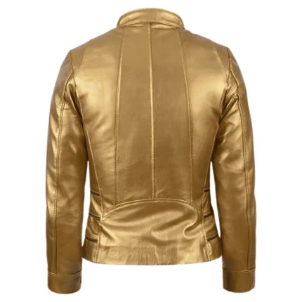 Stunning Gold Leather Jacket Women back