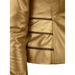 Stunning Gold Leather Jacket Women zips