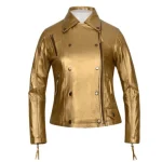 Trendy Gold Leather Jacket Womens
