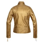 Trendy Gold Leather Jacket Womens back side