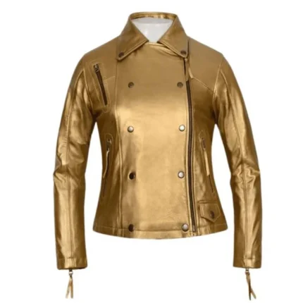 Trendy Gold Leather Jacket Womens