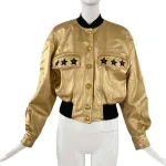 Versatile Gold Leather Jacket Womens Essential front