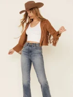 Women's Suede Leather Western Fringe Jacket - Image 4
