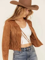 Women's Suede Leather Western Fringe Jacket - Image 2