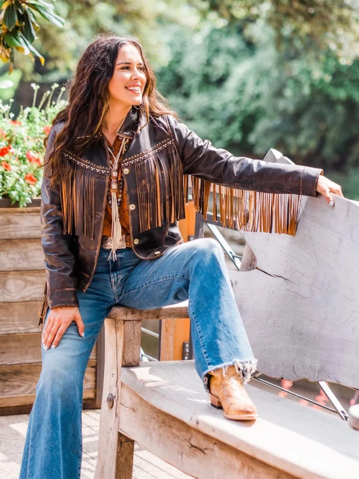 Western Cut Leather Jacket with Fringe - Image 3