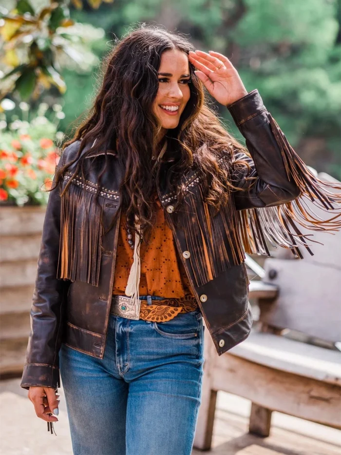 Western Cut Leather Jacket with Fringe - Image 2
