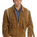 Western Style Cow Suede Leather Jacket with Fringe