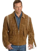 Western Style Cow Suede Leather Jacket with Fringe