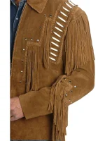 Western Style Cow Suede Leather Jacket with Fringe - Image 3