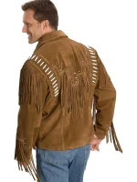 Western Style Cow Suede Leather Jacket with Fringe - Image 2