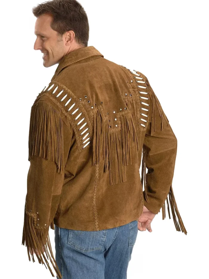 Western Style Cow Suede Leather Jacket with Fringe - Image 2