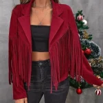 Western Suede Fringe Leather Jacket - Burgundy