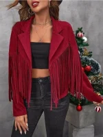 Western Suede Fringe Leather Jacket - Burgundy