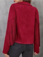 Western Suede Fringe Leather Jacket - Burgundy - Image 2