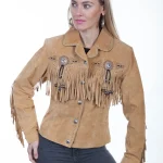 Women Fringe Beaded Suede Jacket