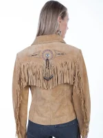 Women Fringe Beaded Suede Jacket - Image 3