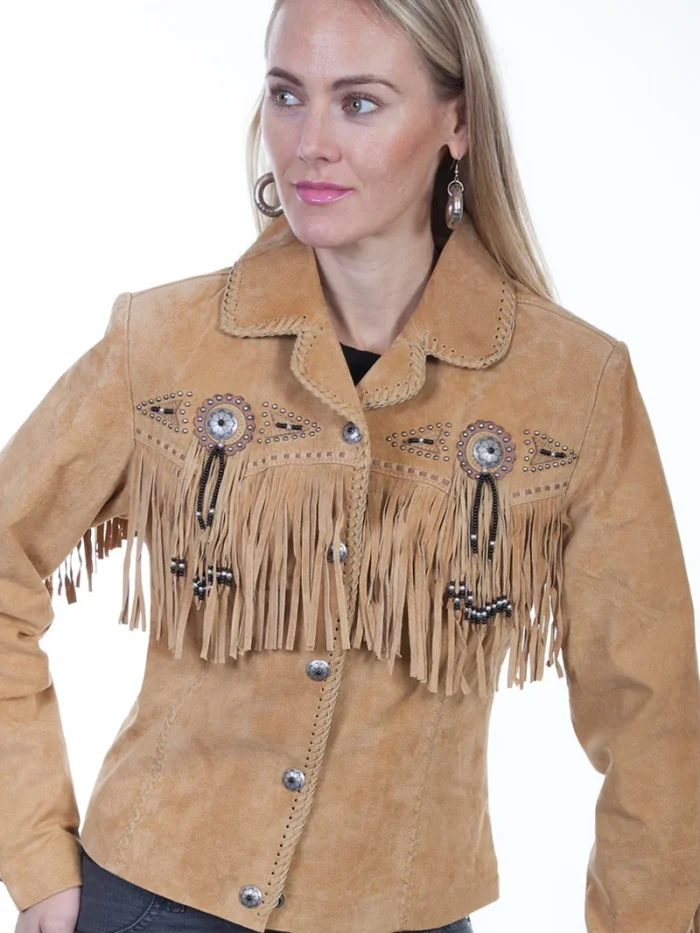 Women Fringe Beaded Suede Jacket - Image 2