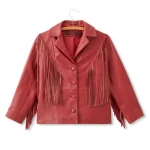 Attractive Red Fringe Leather Jacket